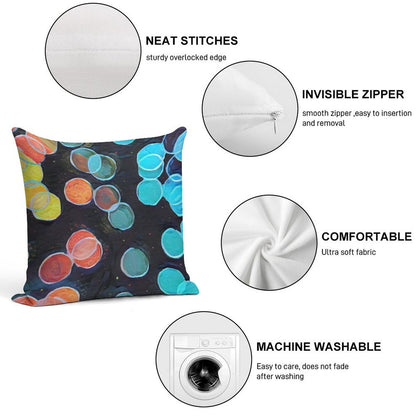 Colorful Bubbles – Abstract Modern Wall Art on Black Background Soft Ultra-Soft Texture Throw Pillow