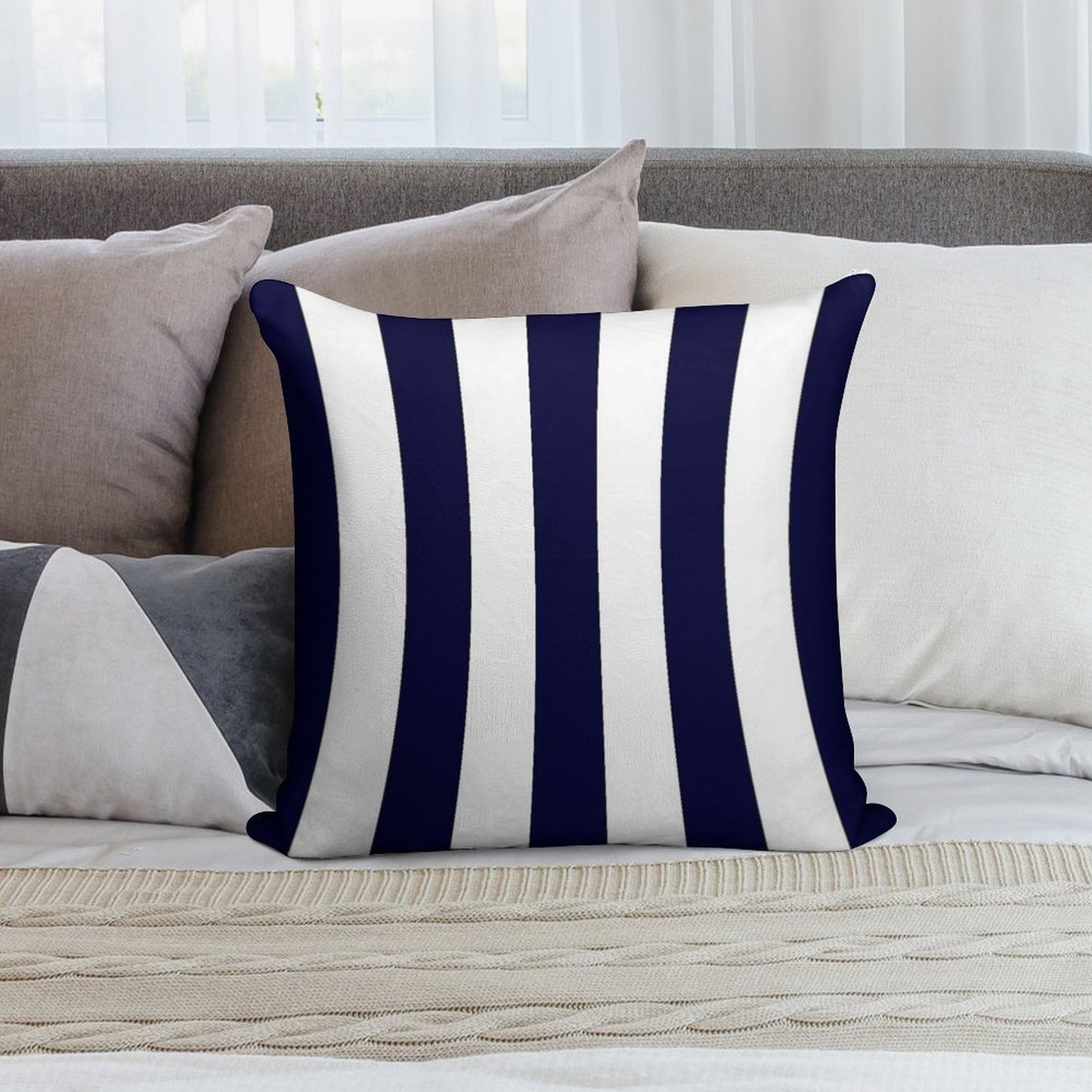 Classic Navy Blue And White Stripes Soft Gift Ready Throw Pillow