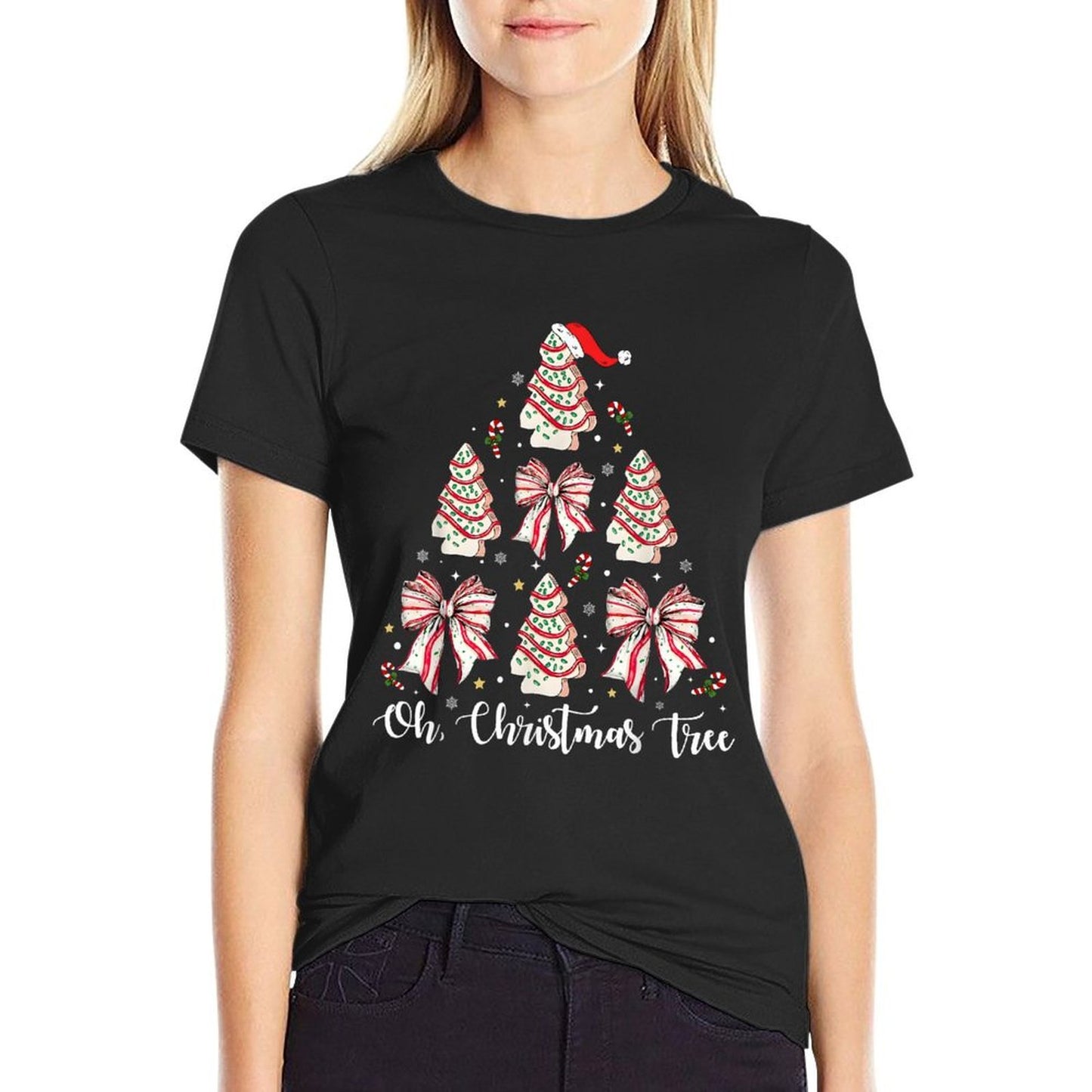 Oh Christmas Tree Cakes Debbie Becky Jen Cake Lovers Xmas  Stretchy T-Shirt