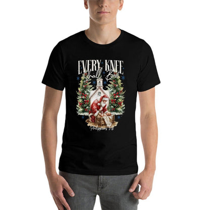 Every Knee Shall Bow Nativity Scene Religious Christmas  High-quality Stitching T-Shirt