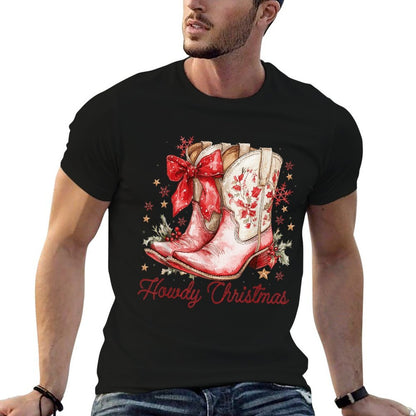 Western Howdy Christmas Cowgirl Boot Coquette Bow Christmas  Durable T-Shirt