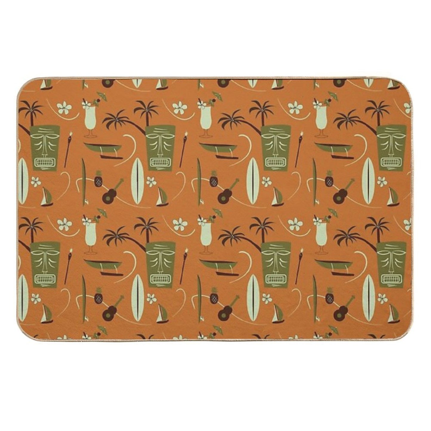 Retro Hawaiian - Vintage Hawaiian - Orange - Tropical Pattern  Easy Maintenance Bath Mat