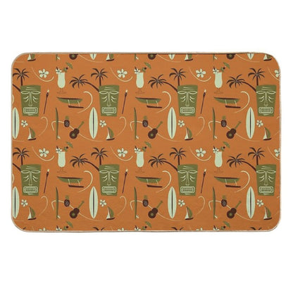 Retro Hawaiian - Vintage Hawaiian - Orange - Tropical Pattern  Easy Maintenance Bath Mat