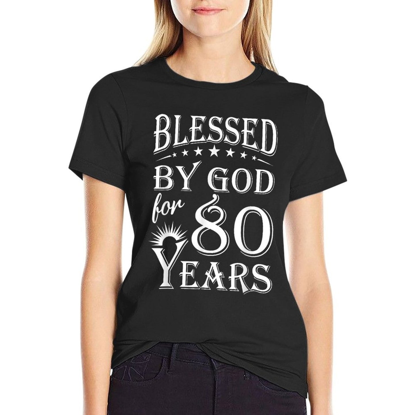 Vintage Blessed by God for 80 Years Happy 80th Birthday  High-quality Stitching T-Shirt