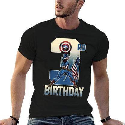 Marvel Captain America 3rd Birthday Graphic  Ribbed Collar T-Shirt