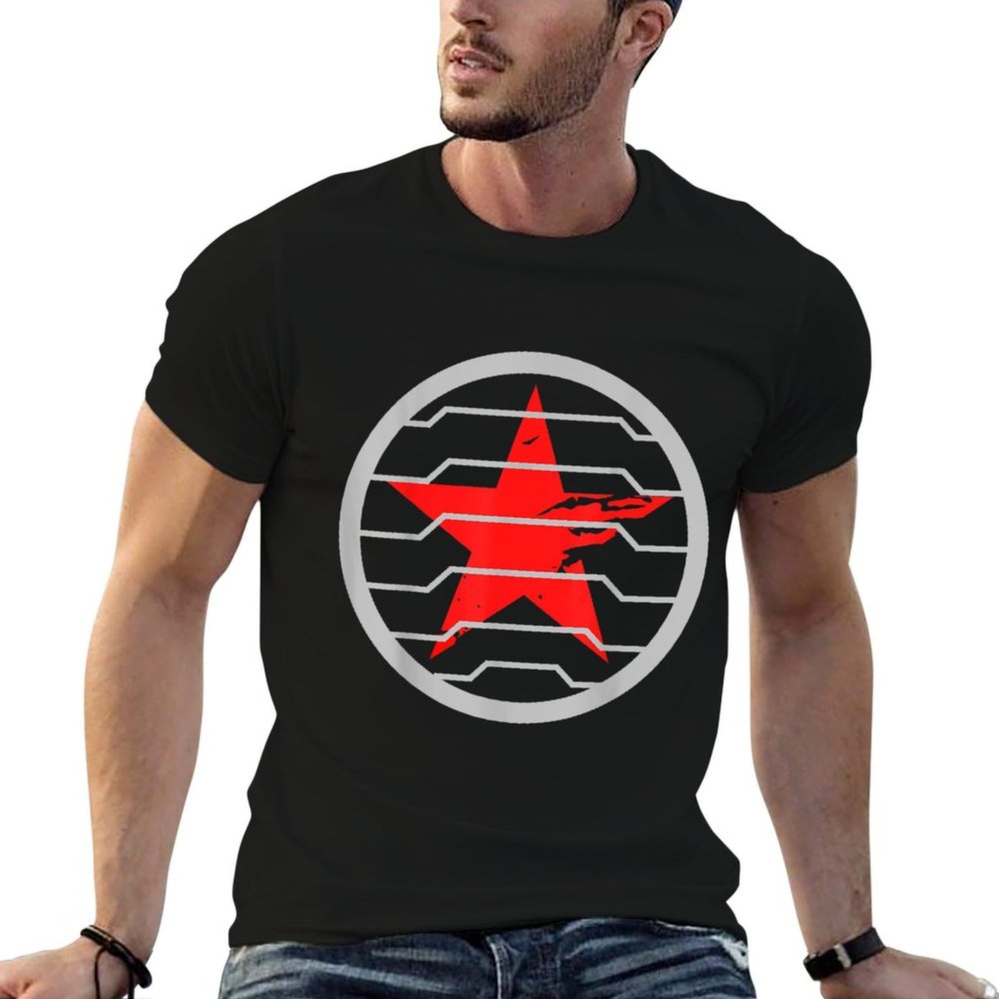Red Soldier Trigger Word Winter Badge Emblem Star Hero  Tagless Design T-Shirt