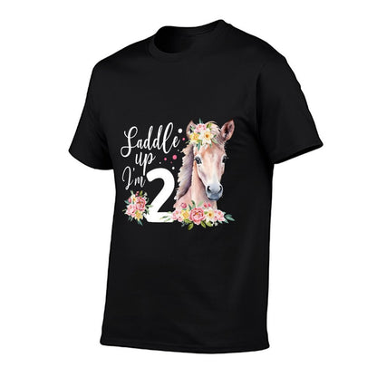 Kids 2nd Horse Birthday Two Year Old Girl Horses Birthday  Trendy Pattern T-Shirt