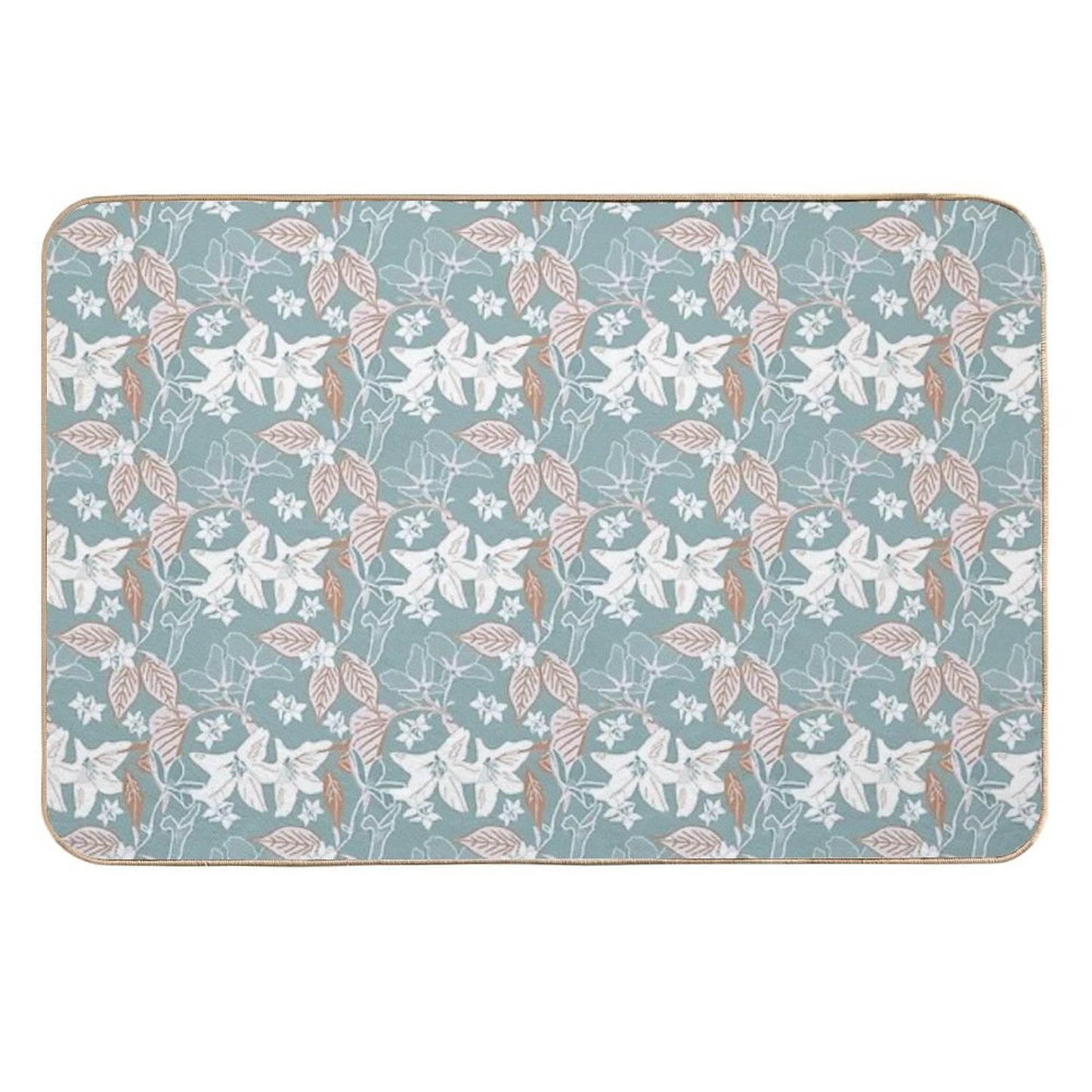 Gentle Floral Pine And Sienna.  Non-Slip Bath Mat