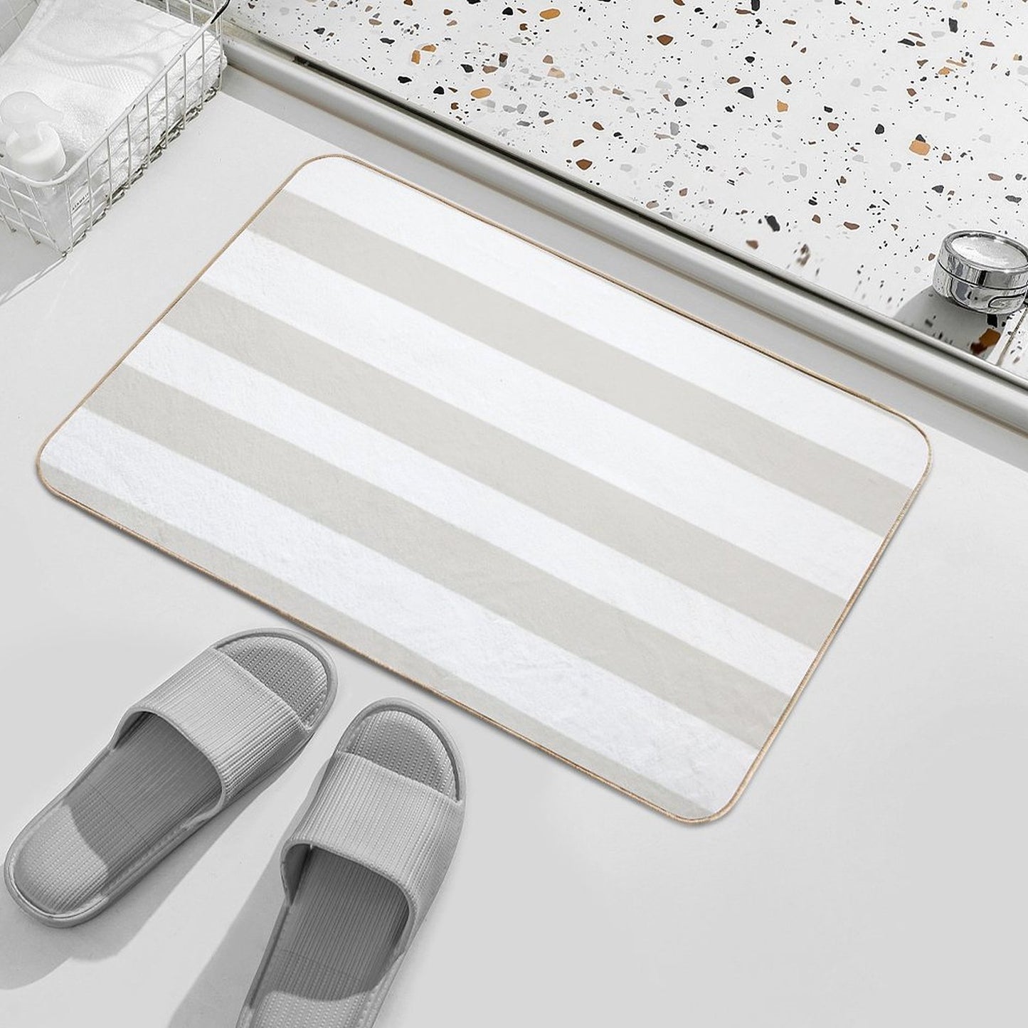 Tan And White Horizontal Line - Stripe Pattern Pairs Valspars 2022 Color of The Year Gilded Linen 6002-1A - Colour Trends  Toxin-Free Bath Mat