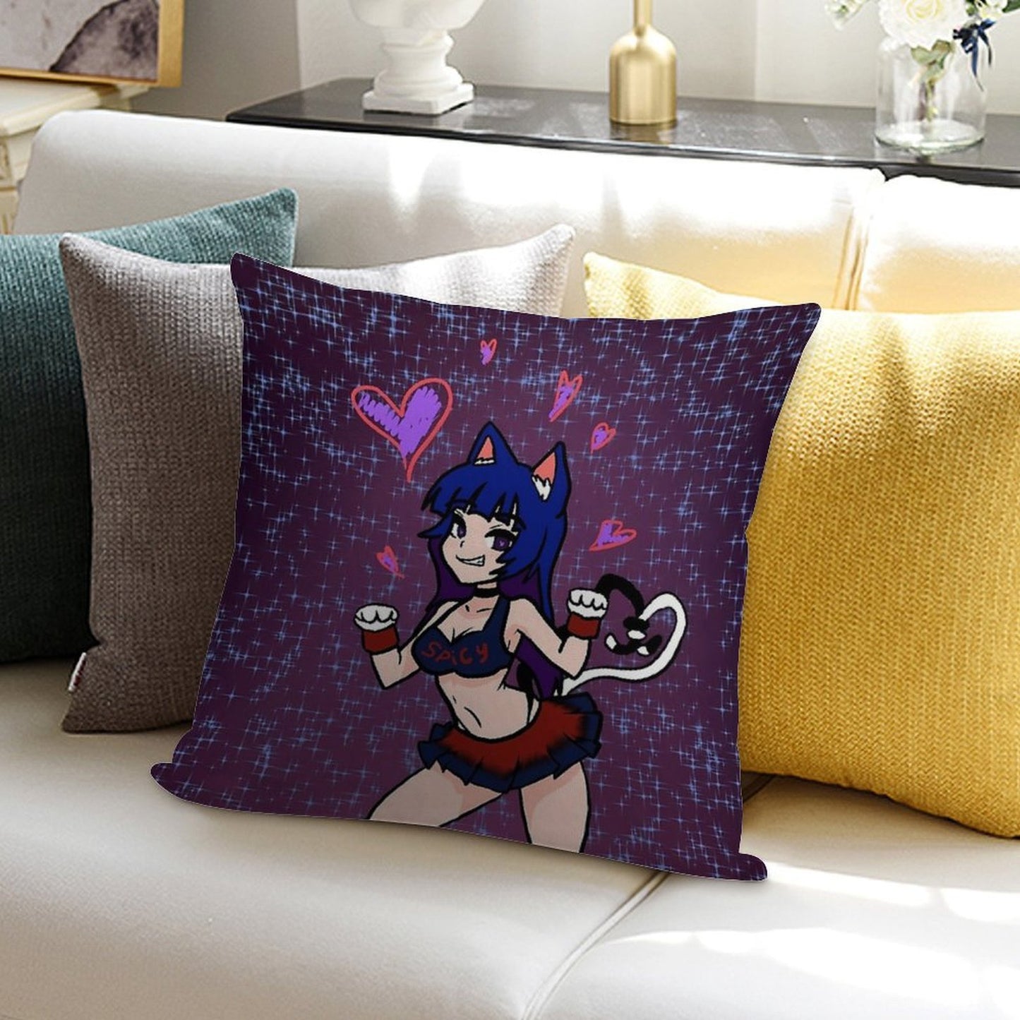 Cat Girl Soft Reinforced Edging Throw Pillow