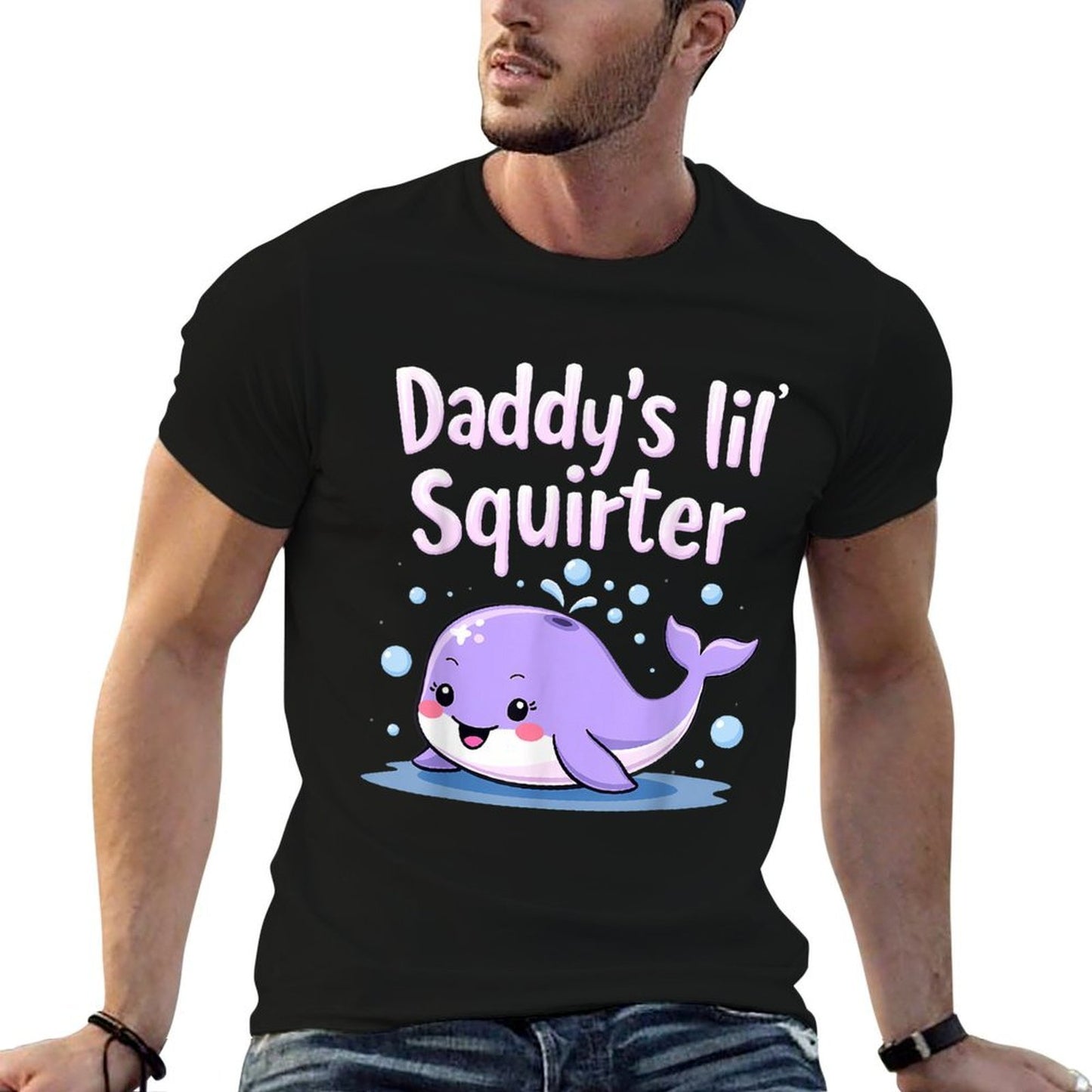 Daddy's Lil' Squirter - Unisex-Adults, Black, Small,, Cartoon, Casual Classic  Wrinkle-resistant T-Shirt