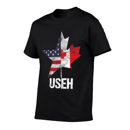 Half Canadian American USEH Canada USA Flag United States Graphic-printed T-Shirt