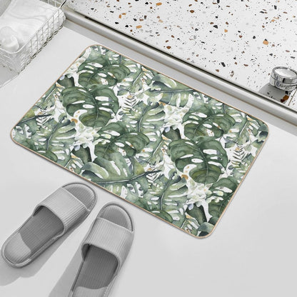 Watercercolor Monstera And Eucalyptus Botanical Garden Pattern Nightgarden  Repositionable Bath Mat