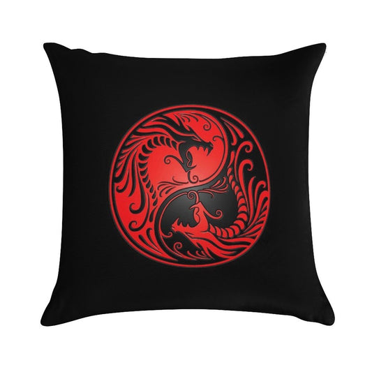 Yin Yang Dragons Red And Black Soft Gift Ready Throw Pillow