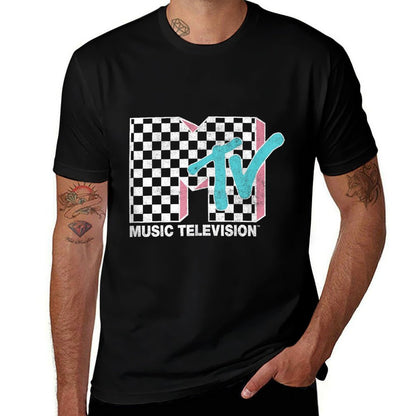 MTV Neon Distressed Checkered Logo Comfortable T-Shirt