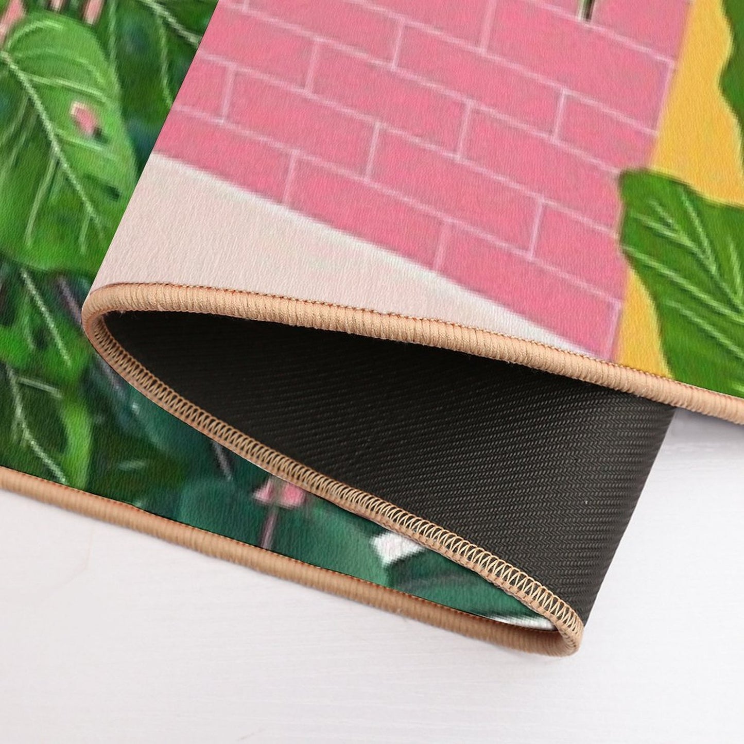 Pink Bathroom With Plants Durable Bath Mat