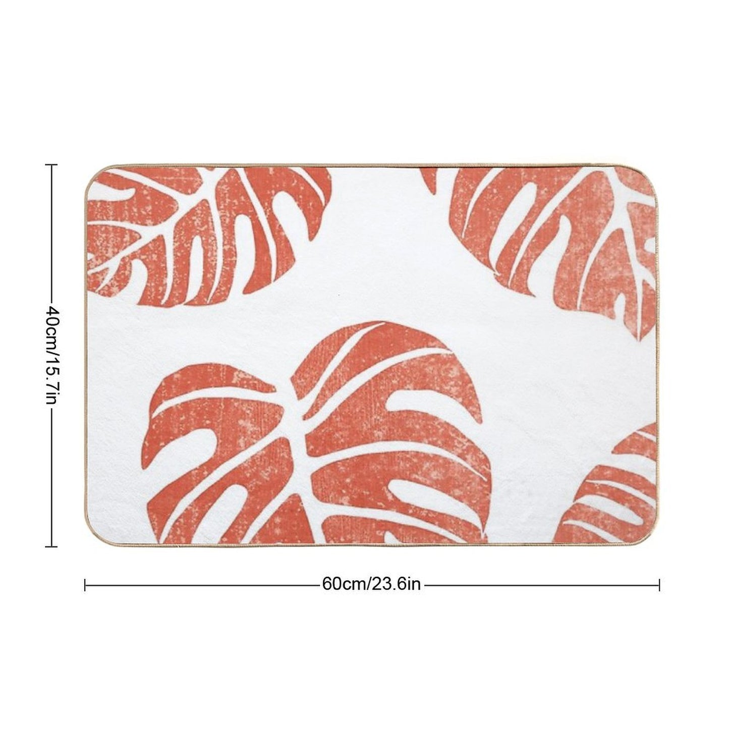 Terracotta Leaf - Monstera - Terracotta Abstract Print - Modern, Minimal, Contemporary Abstract  Stain-Proof Bath Mat