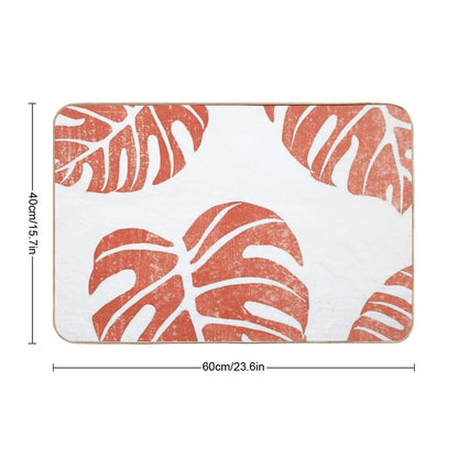 Terracotta Leaf - Monstera - Terracotta Abstract Print - Modern, Minimal, Contemporary Abstract  Stain-Proof Bath Mat