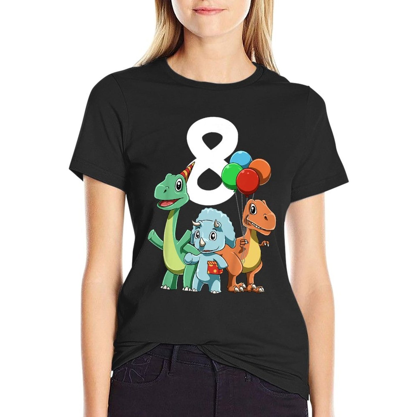 Kids Dinosaur Birthday - Eight Year Old  Trendy Pattern T-Shirt