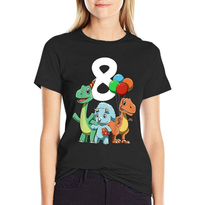 Kids Dinosaur Birthday - Eight Year Old  Trendy Pattern T-Shirt