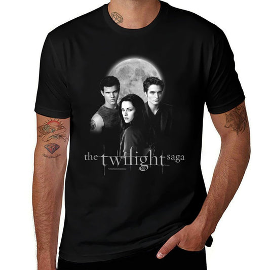 Twilight Saga Black & White Photo Jacob, Bella, Edward Movie  High-quality Stitching T-Shirt
