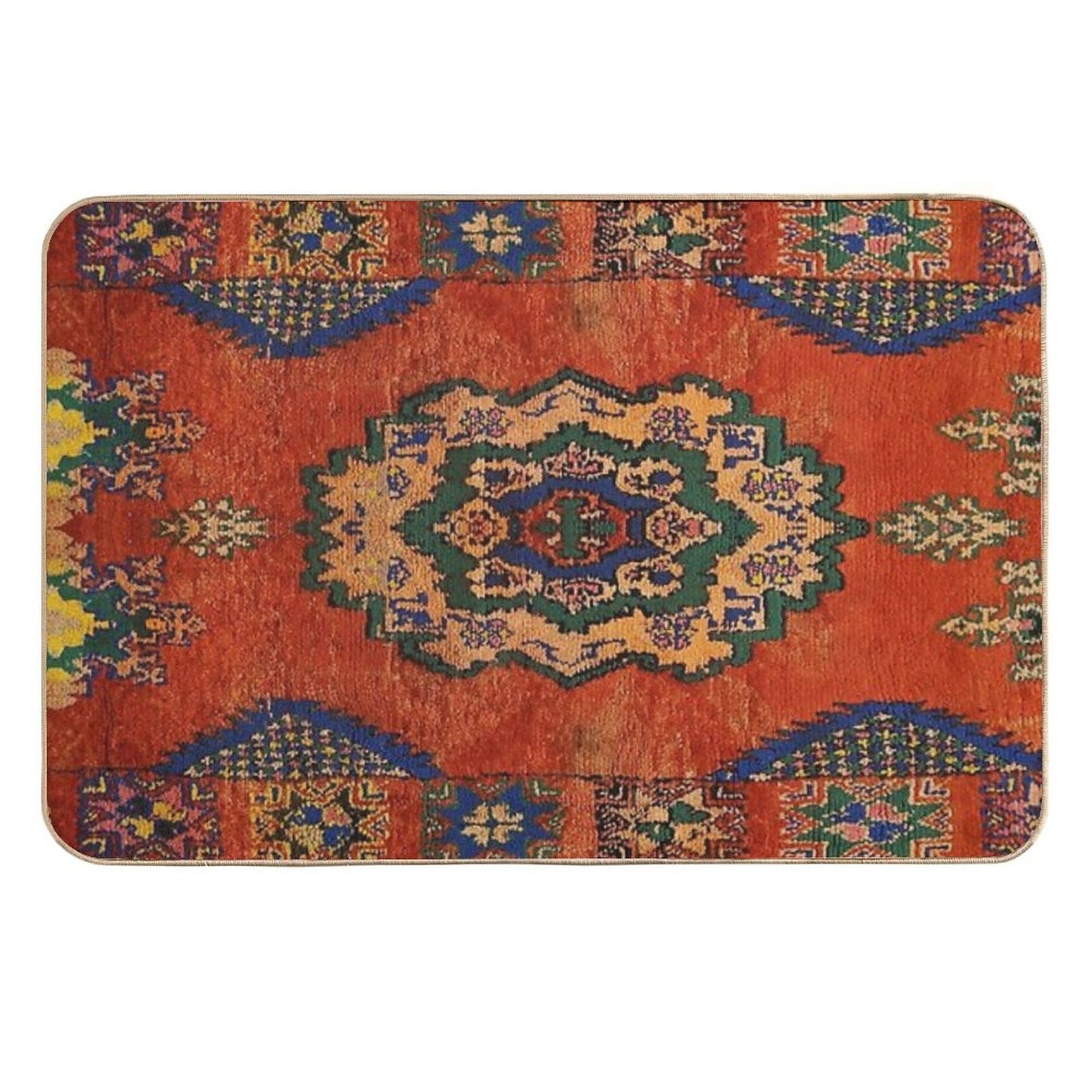 Traditional Vintage Moroccan Berber Artwork Design  Pet-Safe Bath Mat