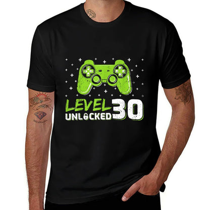 Gaming Lover Level 30 Unlocked Video Gamer 30th Birthday  Rolled Sleeves T-Shirt