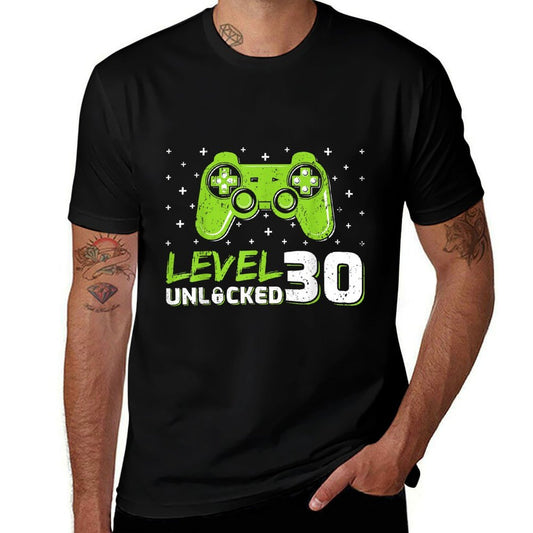 Gaming Lover Level 30 Unlocked Video Gamer 30th Birthday  Rolled Sleeves T-Shirt