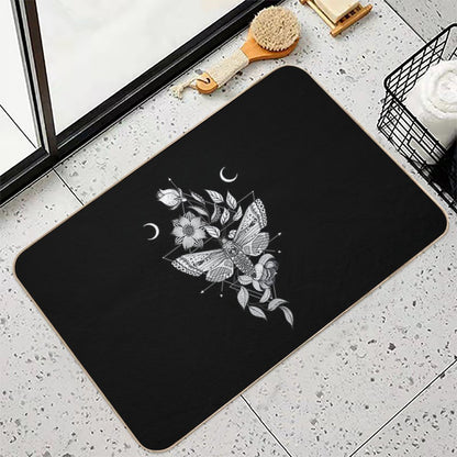 Skull Moth & Flowers • Goth  High-Traffic Bath Mat