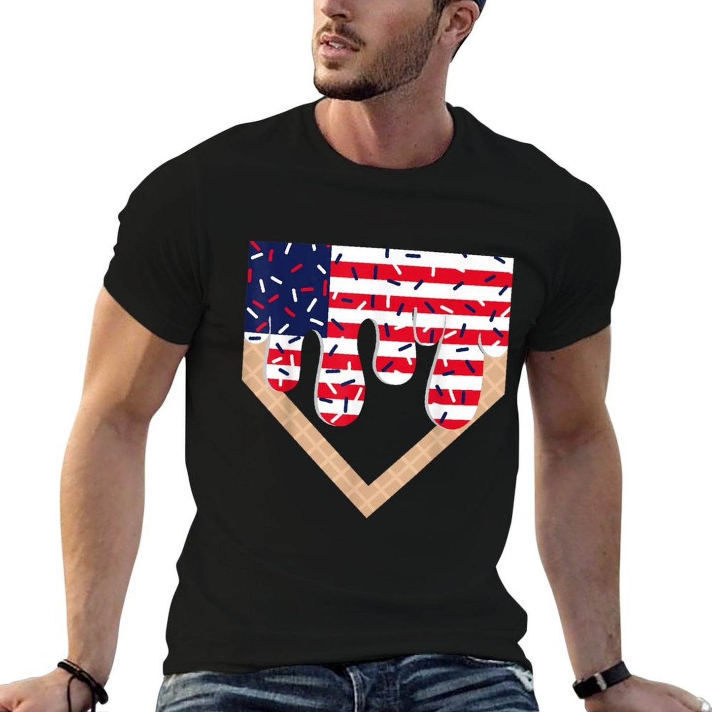 Baseball Drip Boy Ice Cream Patriotic American 4th July  Durable T-Shirt