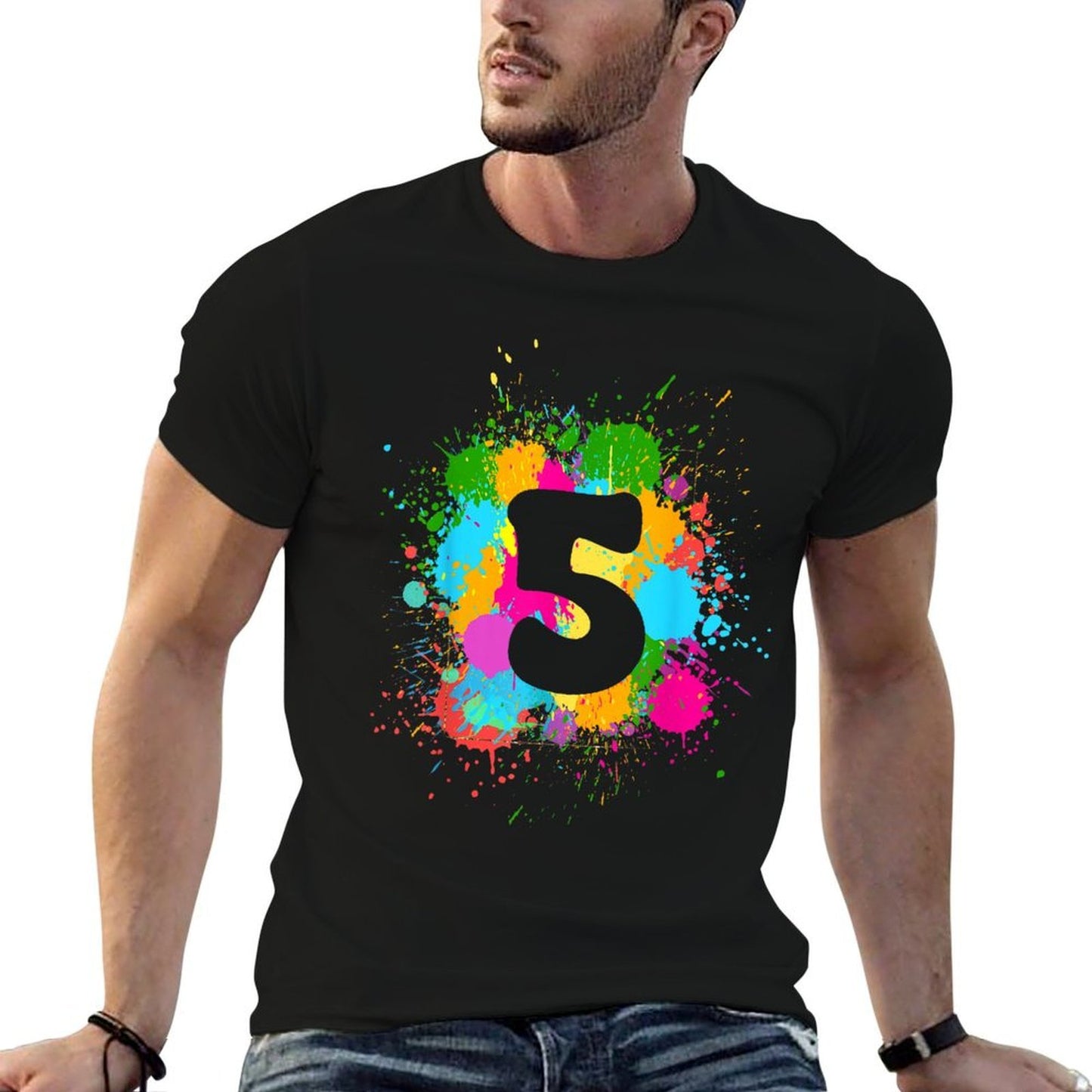 5 Years Old Birthday Colorful Paint Splashes Girls Boys  Graphic-printed T-Shirt