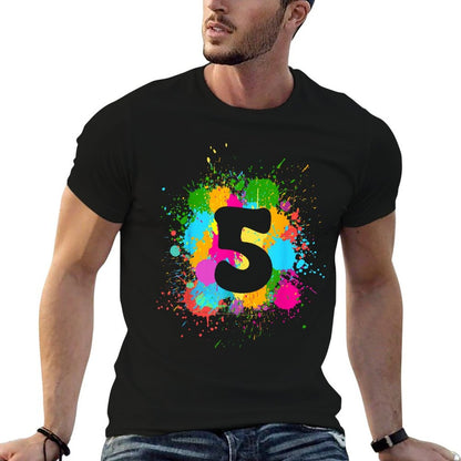 5 Years Old Birthday Colorful Paint Splashes Girls Boys  Graphic-printed T-Shirt