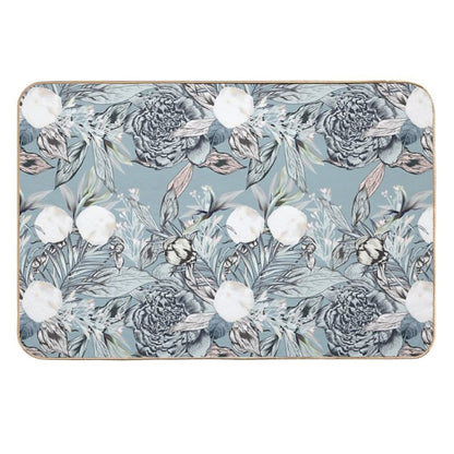 Peony And Palms Leaves Tropical Pattern  Repositionable Bath Mat