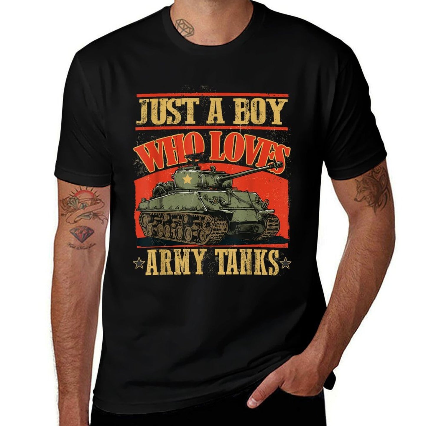 Just A Boy Who Loves Army Tanks A World War 2 Sherman Tank  Moisture-wicking T-Shirt