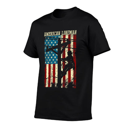 Lineman American Flag Electric Cable Patriotic Lineman  High-quality Stitching T-Shirt