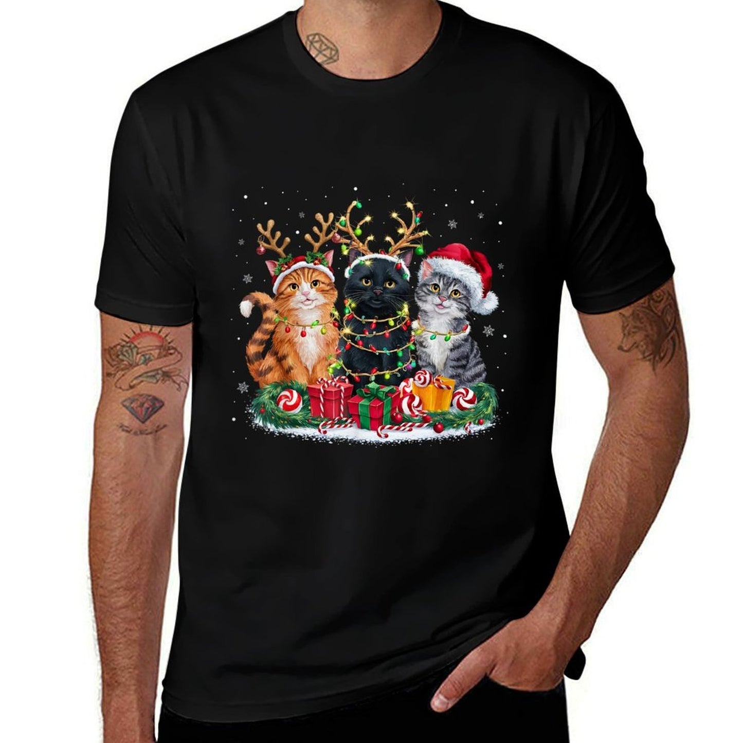 Merry Christmas Santa Cat Light Gorgeous Reindeer Christmas  Stretchy T-Shirt