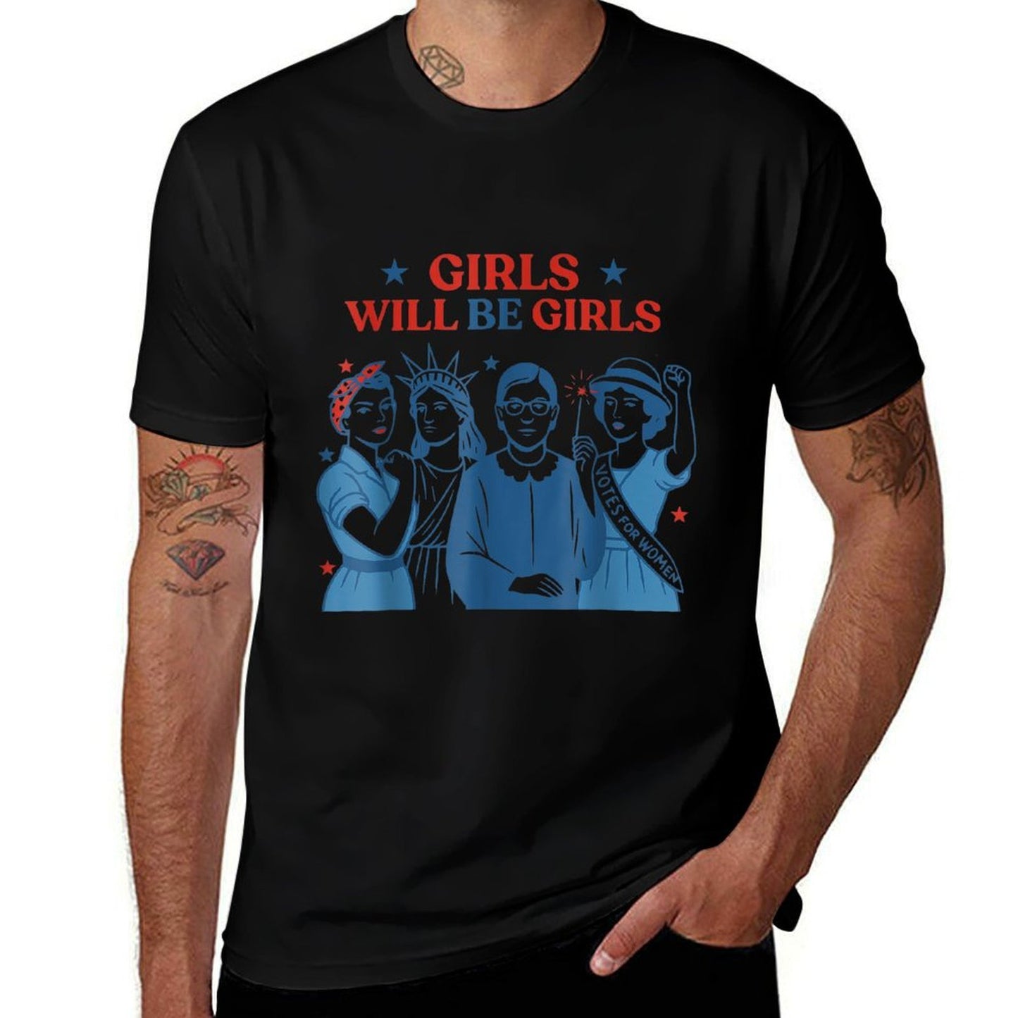 Girl Will Be Girls Patriotic Feminist 4th of July Womens  Classic T-Shirt