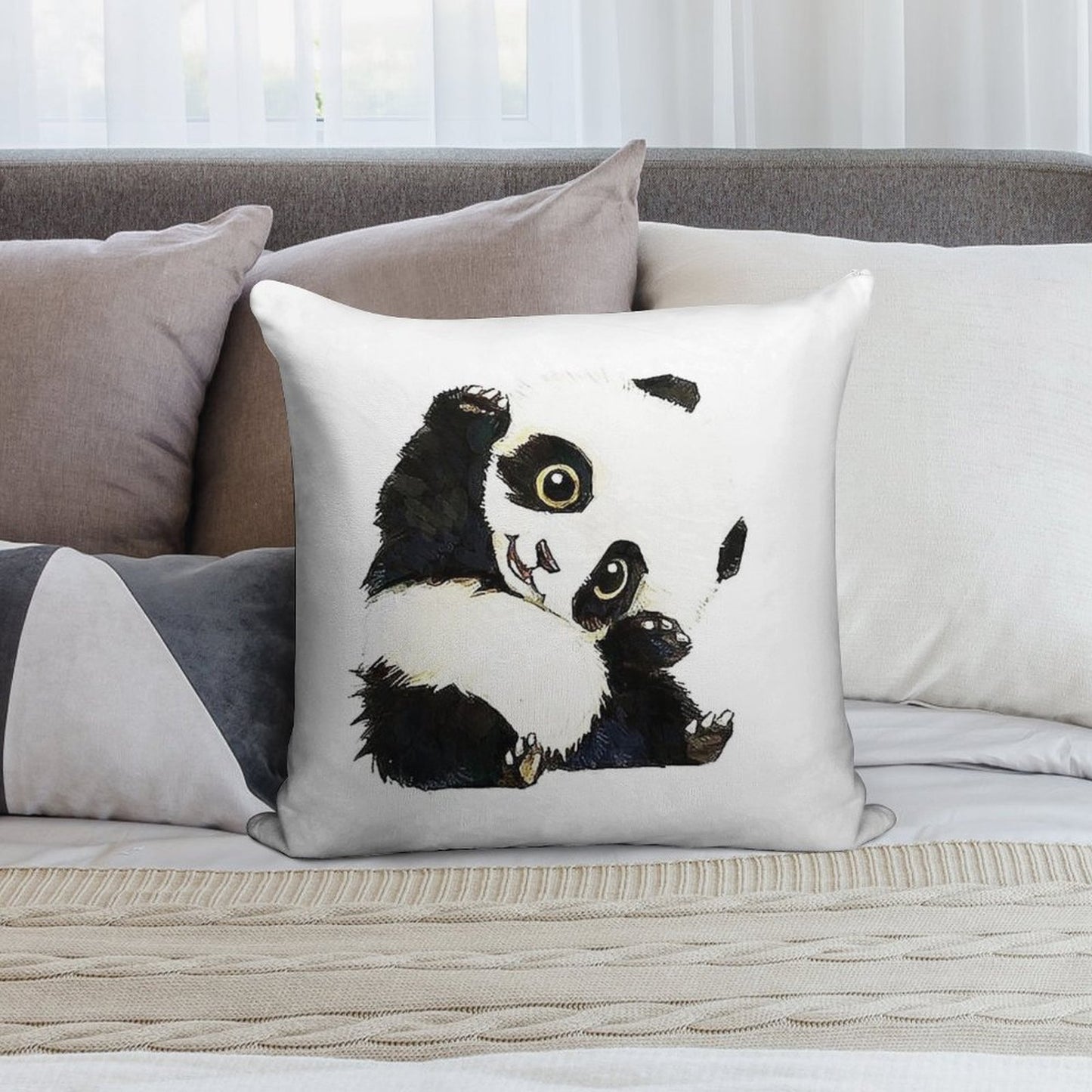 Panda Drawing Soft Style Accent Throw Pillow