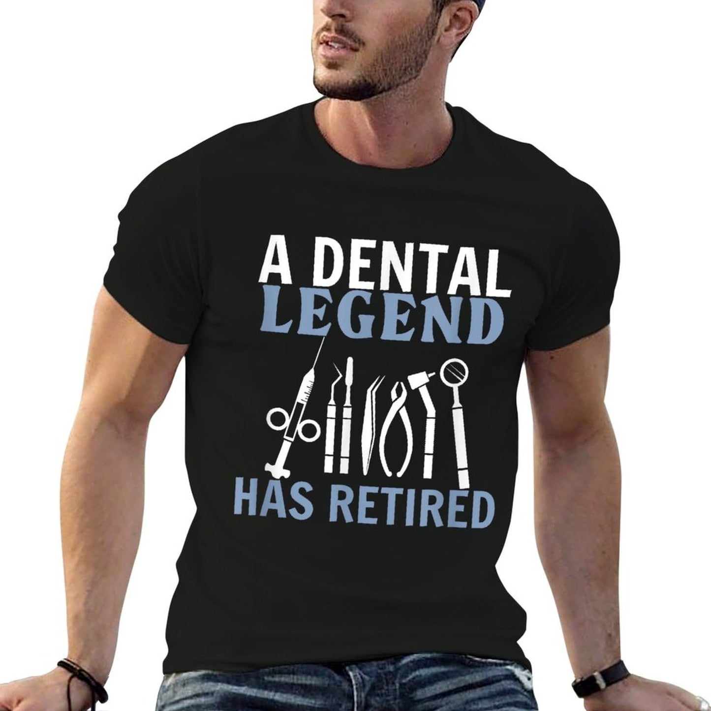 A Dental Legend Has Retired Funny Dentist Retirement Gift  Ribbed Collar T-Shirt