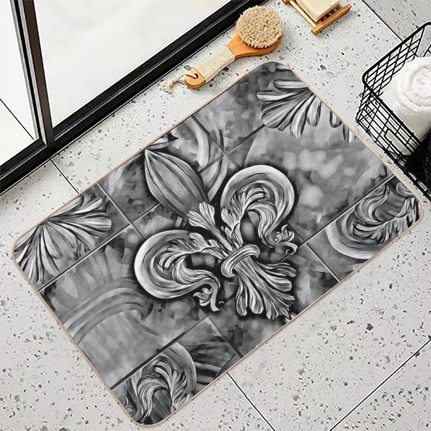 Vintage Fleur-de-lis Ornament  Dirt-Trapping Bath Mat