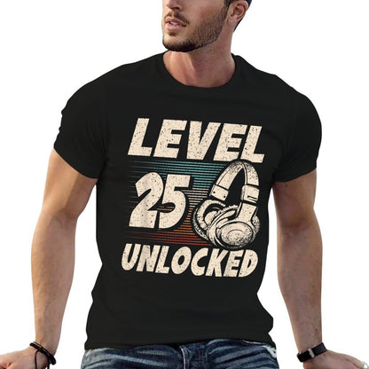 Level 25 Unlocked Retro Gaming 25 Years Old 25th Birthday  Slim-fit Cut T-Shirt