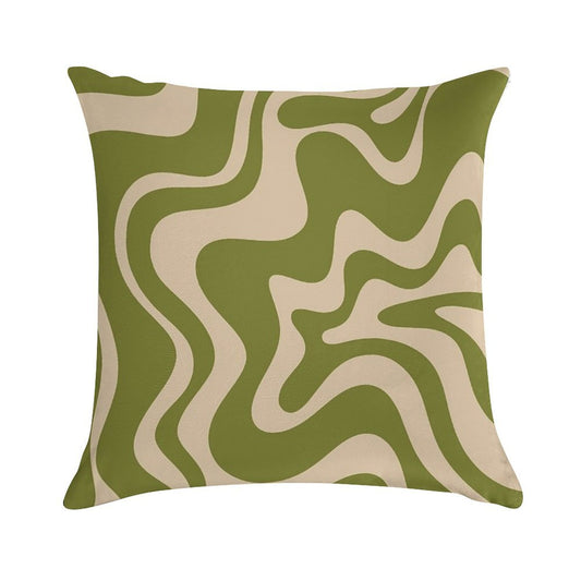 Retro Liquid Swirl Abstract Pattern in Mid Mod Beige And Olive Green Soft Home Decor Throw Pillow
