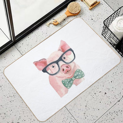 Cute,Funny,Printed,Pig, Piglet, Painting,Glasses  Easy Maintenance Bath Mat