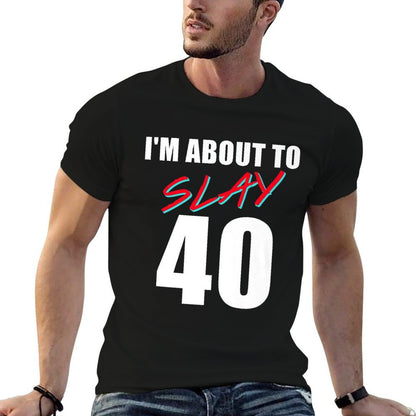 About To-Slay Forty Cute 40th Birthday For Women Premium  Ribbed Collar T-Shirt