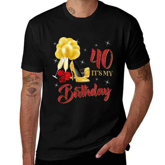 It's My 40th Birthday 40 Years Old Red Rose Wine Crown  High-quality Stitching T-Shirt