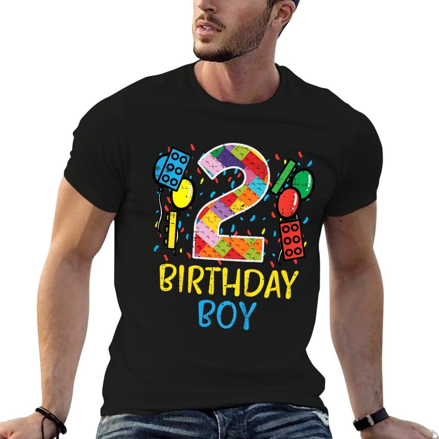 Kids 2 Birthday Boy Building Blocks 2nd Bday Boys Kids Toddler Comfortable T-Shirt