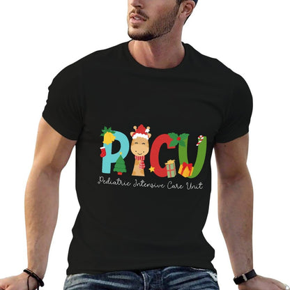 PICU Pediatric Intensive Care Unit Christmas PICU Nurse Xmas  Ribbed Collar T-Shirt