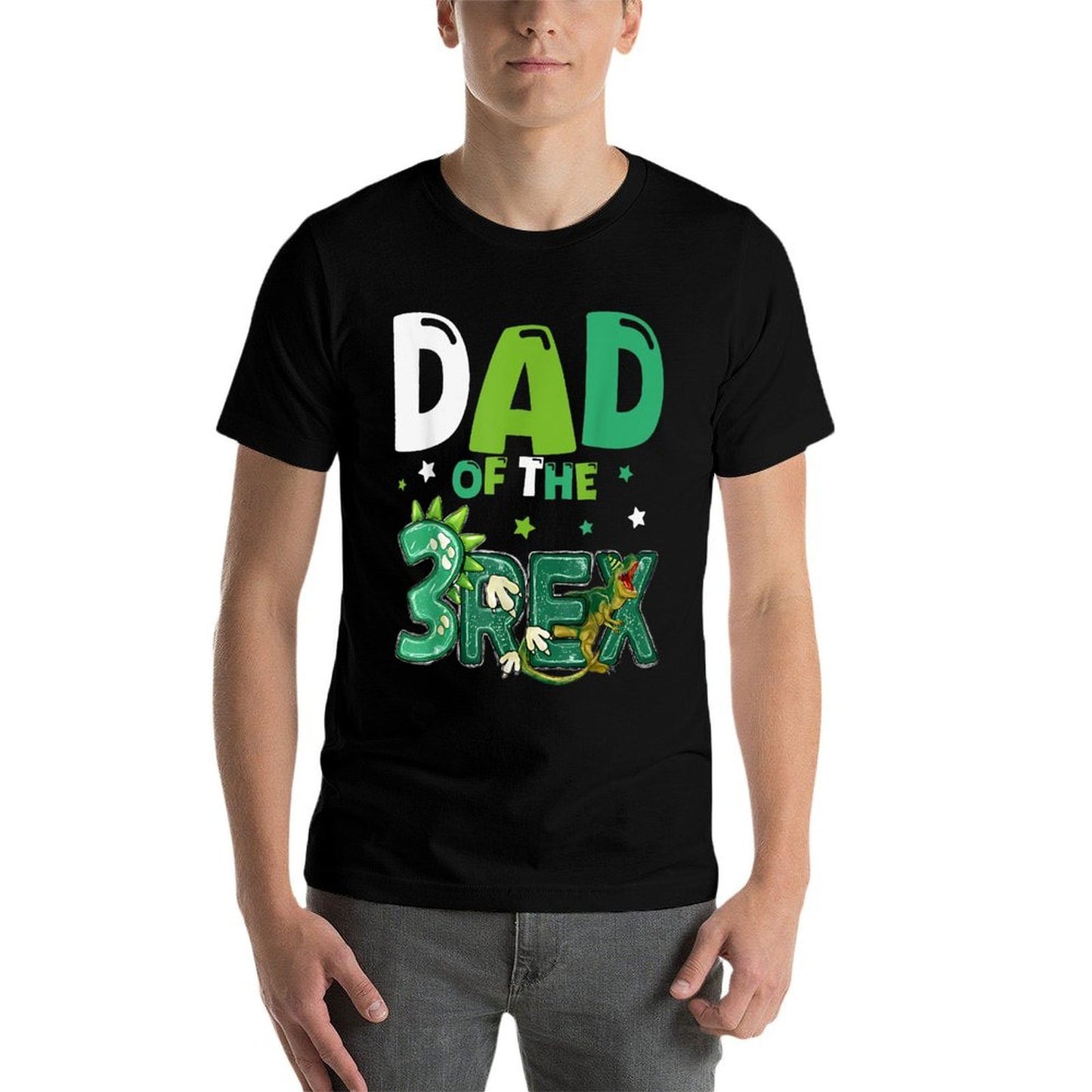 Dad of The Three Rex Birthday Dinosaur Family Matching  Fade-proof Color T-Shirt