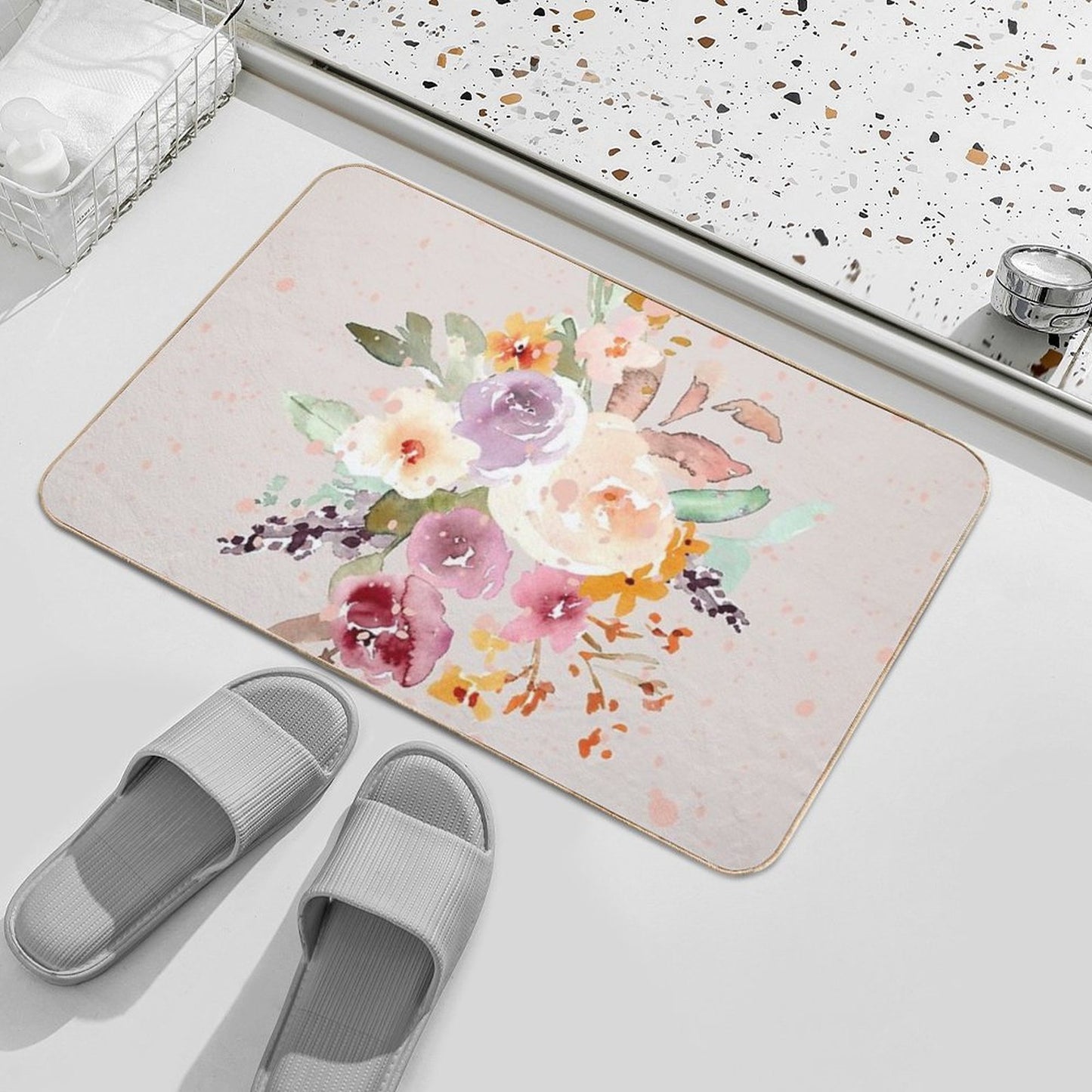 Abstract Effects With Flowers, Flowers With Abstract Effect-  Fade-Resistant Bath Mat