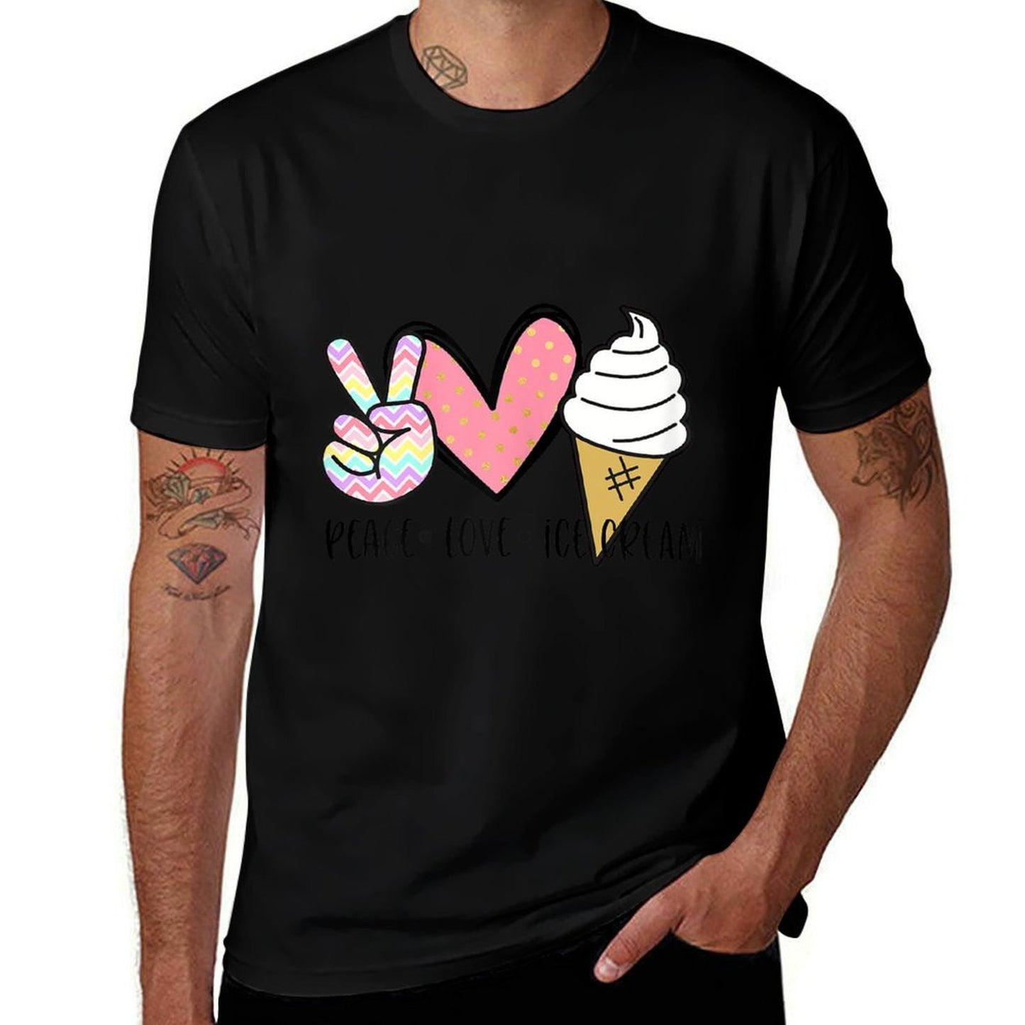 Peace Love Ice Cream Cute for Girlsns Women Summer  Breathable T-Shirt